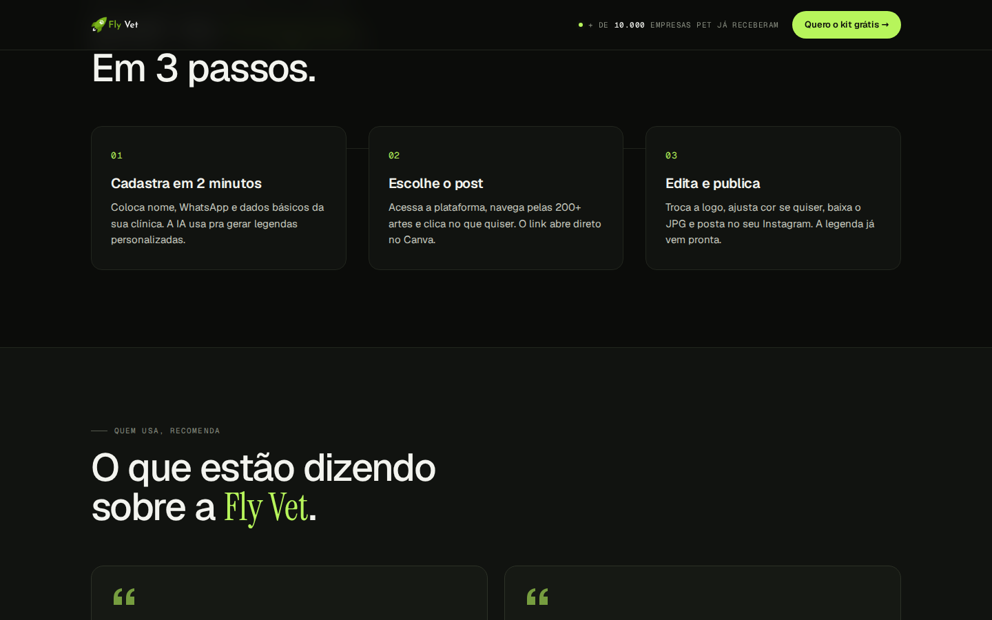 Print dos roteiros de Reels do Kit Fly Vet com hook payoff e CTA