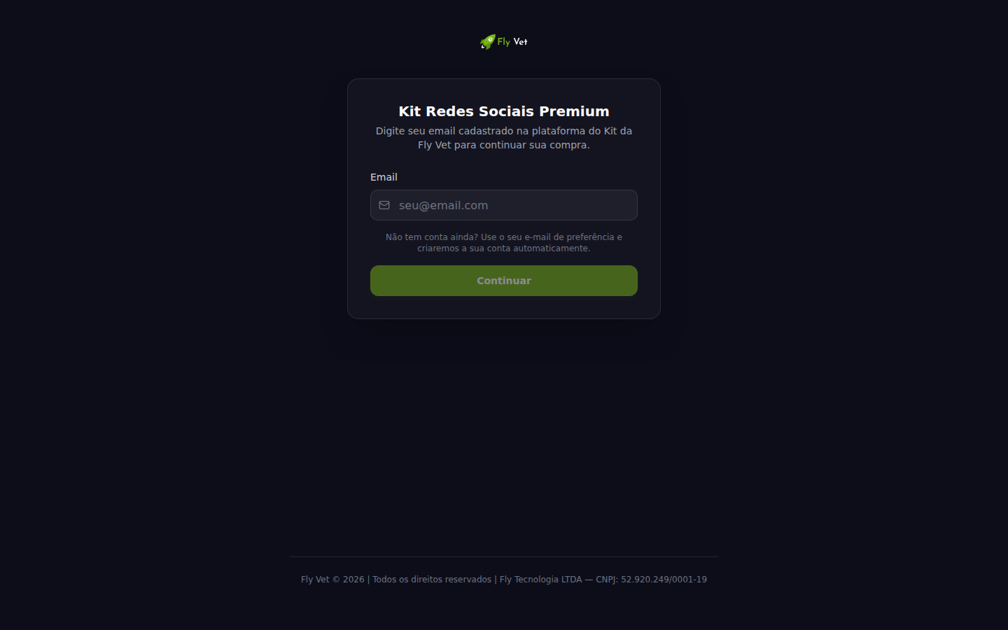 Tela de checkout do Kit Fly Vet com PIX e cartão de crédito