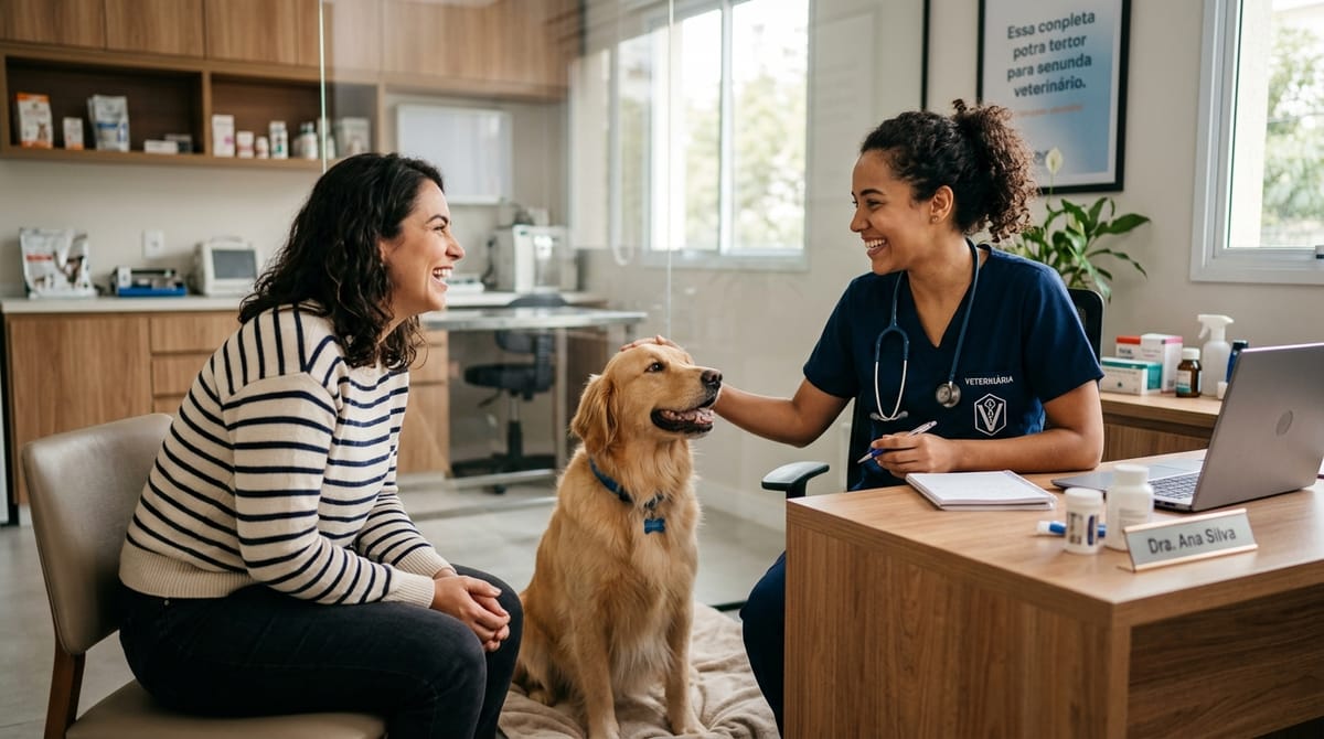 Veterinária atende tutor com cachorro no WhatsApp aplicando técnica SPIN Selling em clínica veterinária
